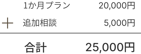 1か月プラン20,000円＋追加相談5,000円＝合計25,000円